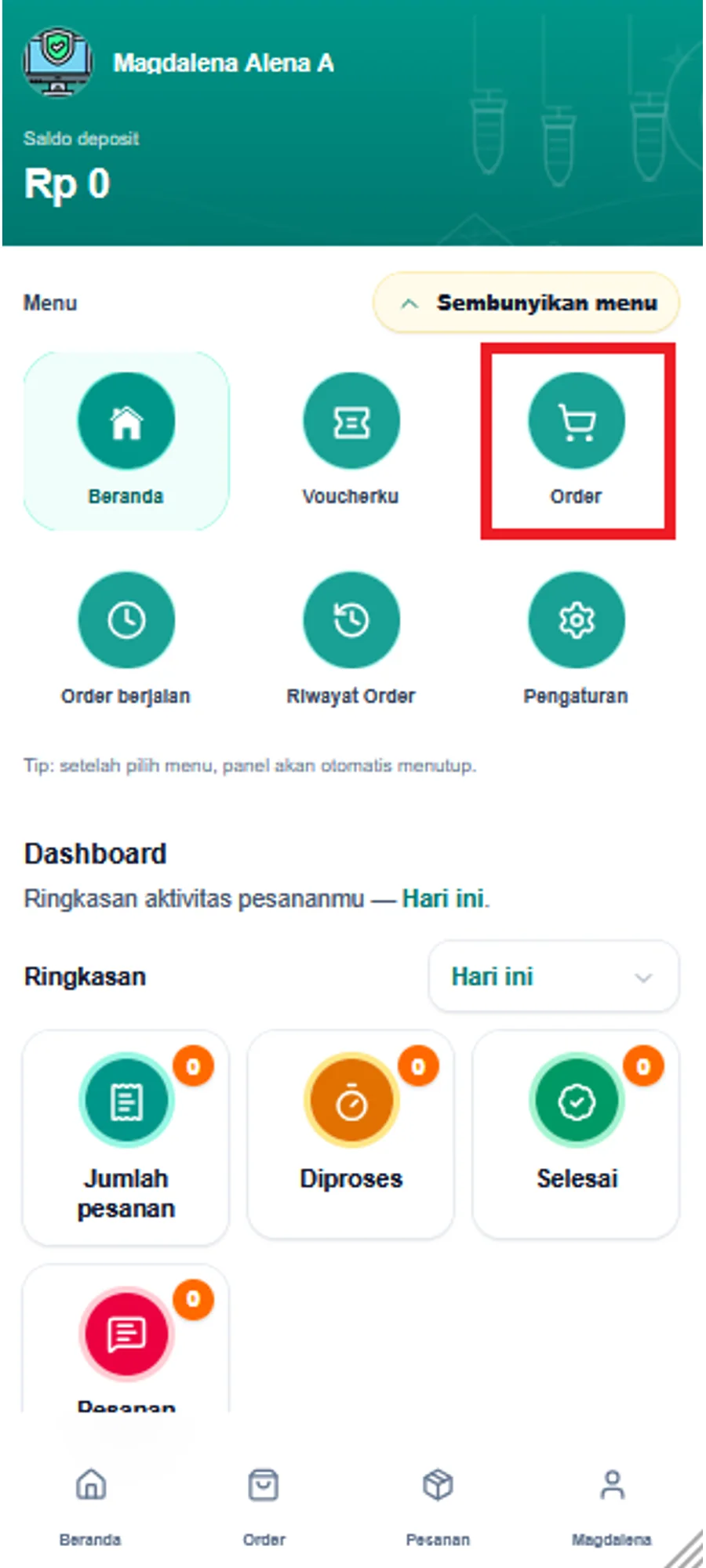 Langkah 1: Klik menu Order