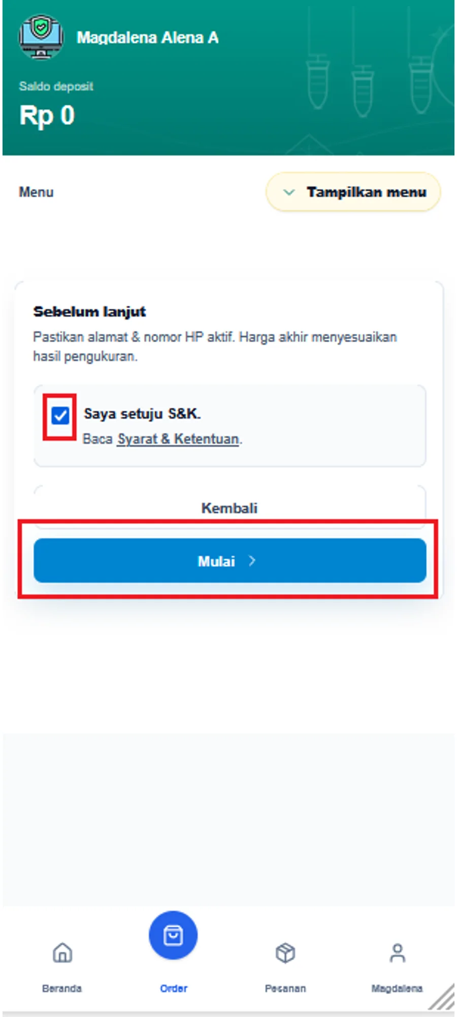 Langkah 2: Setujui syarat dan ketentuan