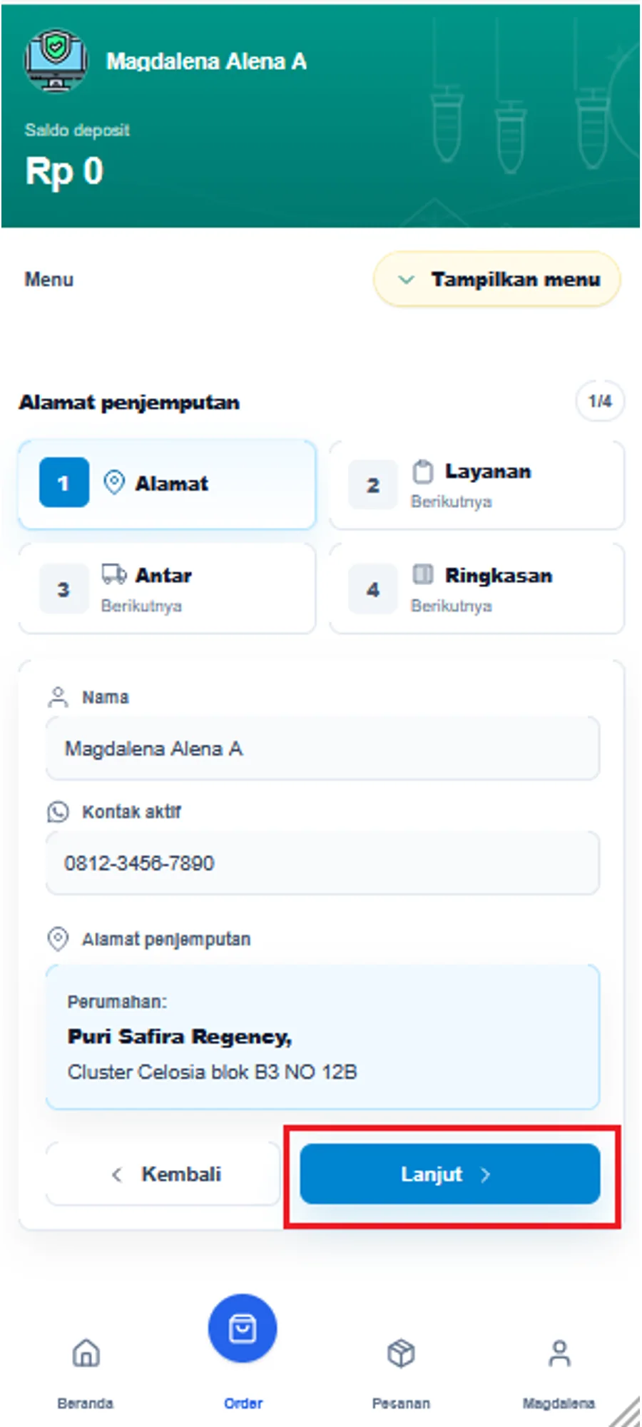 Langkah 3: Verifikasi alamat penjemputan