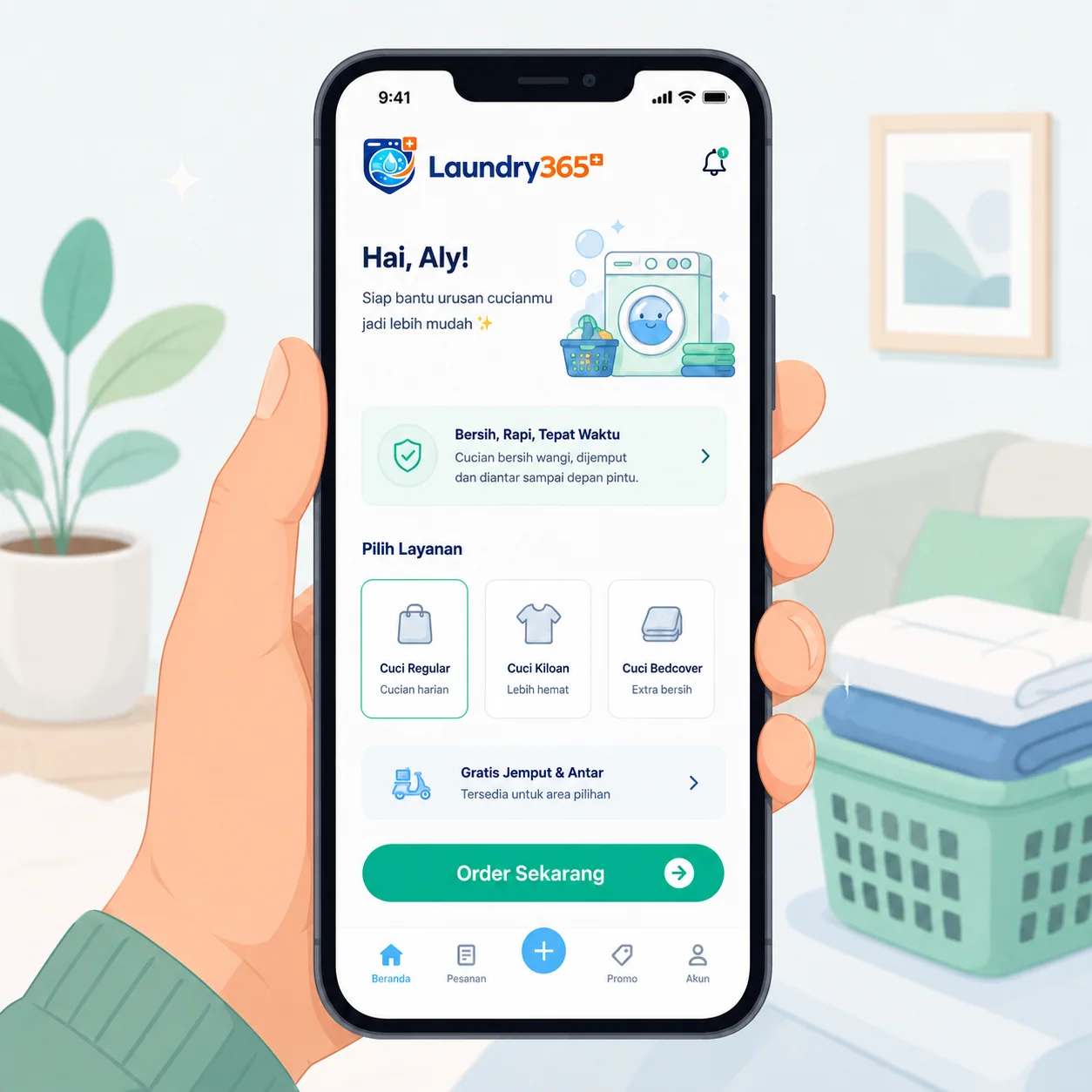 Langkah pertama isi pesanan laundry satuan
